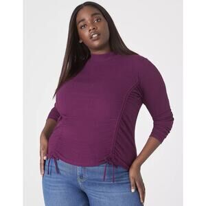 NWT Lane Bryant Burgandy Long Sleeve Ribbed Knit Cinched Top Mock Neck 14/16 NEW